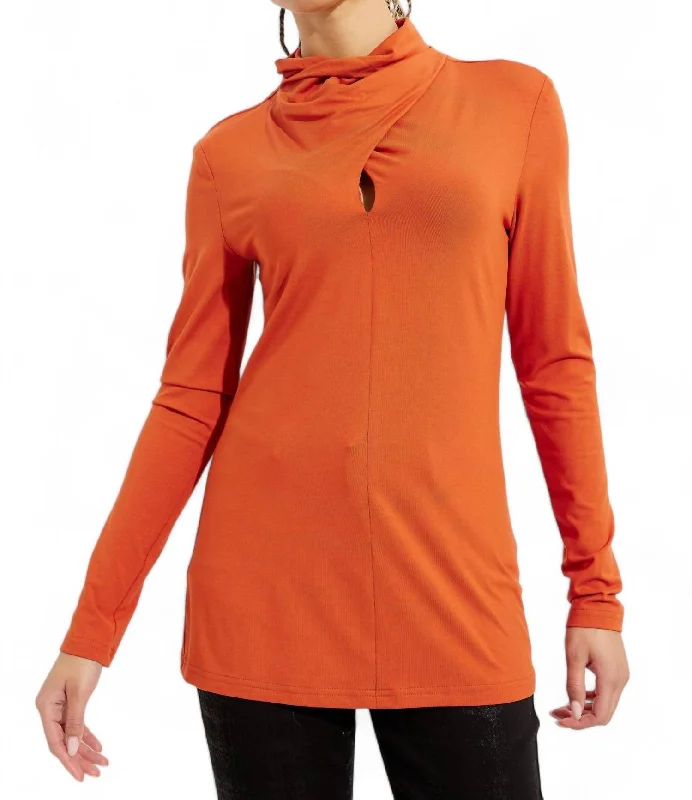 Mock Neck Long Sleeve Top In Tandoori