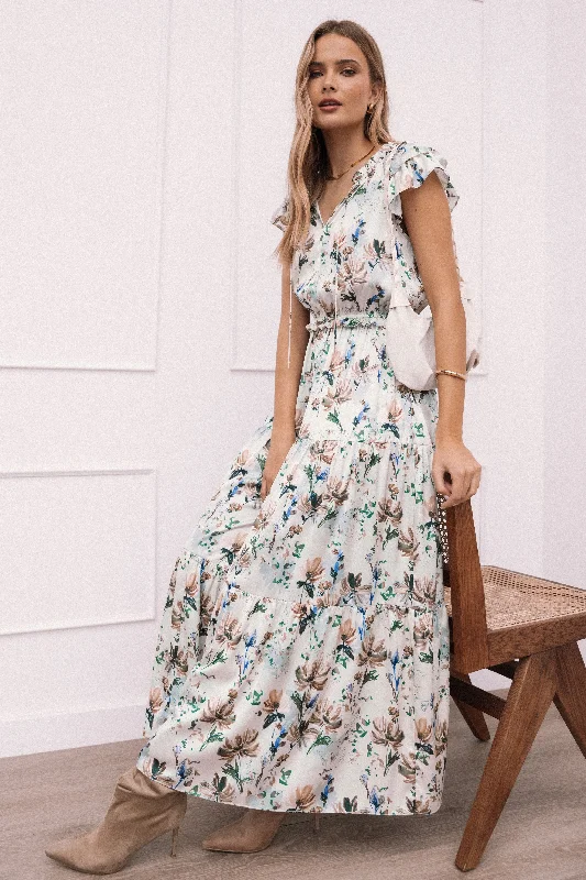 Lizzie Midi Dress - Cream Floral