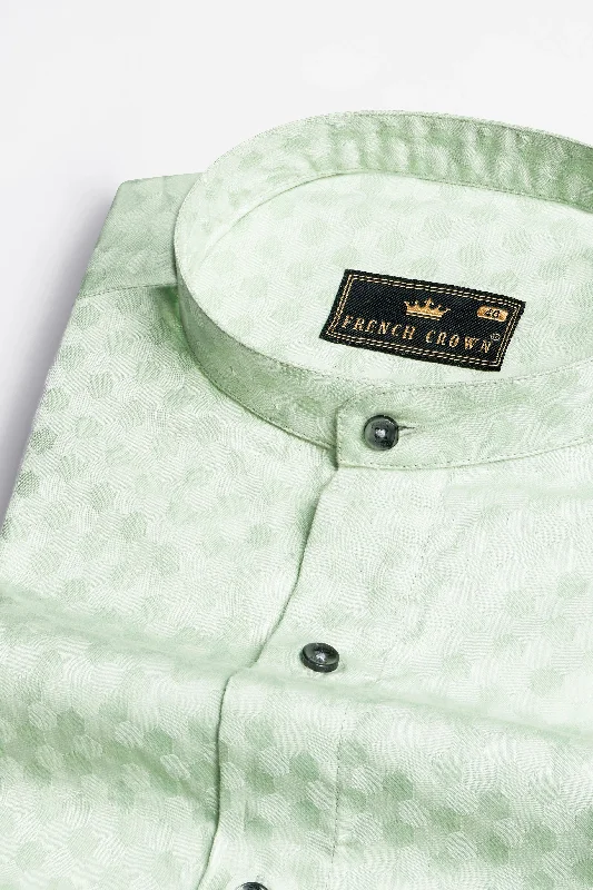 Albescent Green Hexagonal Jacquard Textured Premium Giza Cotton Shirt