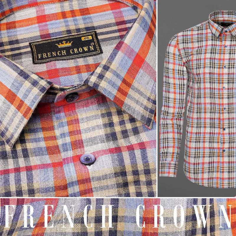 Almond Brown Plaid Dobby Textured Premium Giza Cotton Shirt