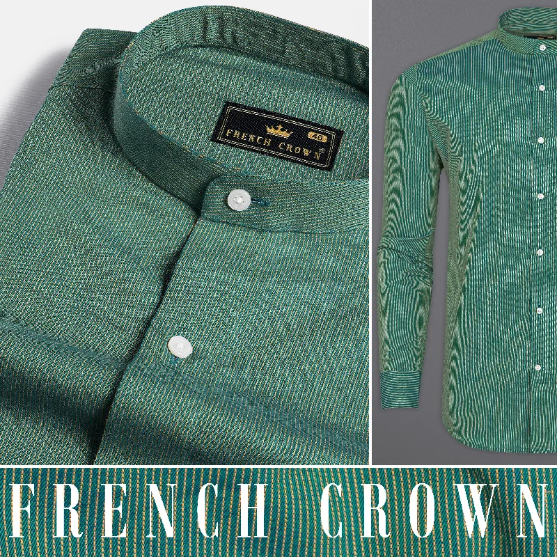 Aquamarine Green with Porche Yellow Two-Tone Jacquard Textured Premium Giza Cotton Shirt