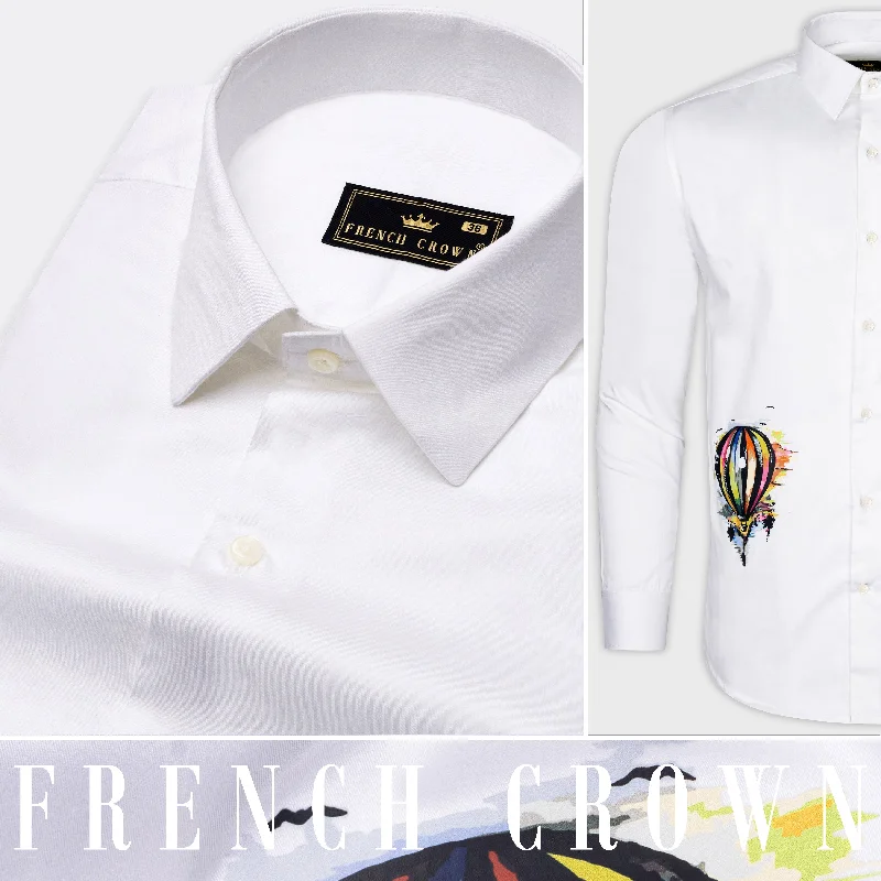 Bright White Funky Printed Premium Cotton Designer Shirt