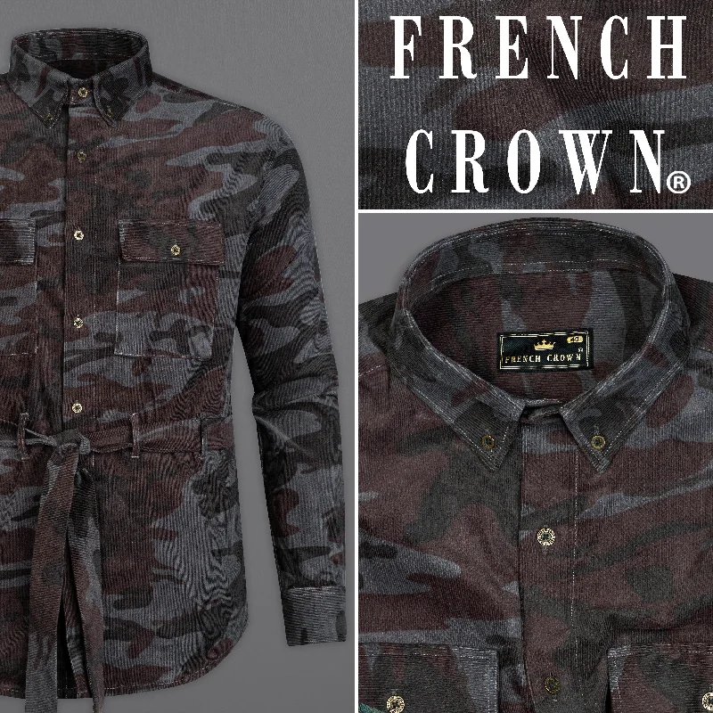 Cape Cod Gray and Bistre Brown Camouflage Corduroy Designer Shirt