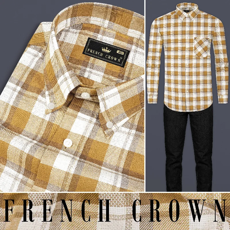 Casablanca Brown with Bright White Plaid Dobby Textured Premium Giza Cotton Shirt