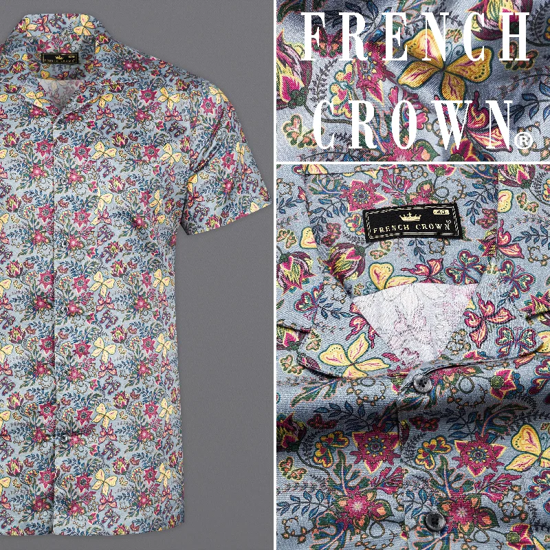 Casper Gray with Tussock Yellow Floral Printed Super Soft Premium Cotton Shirt