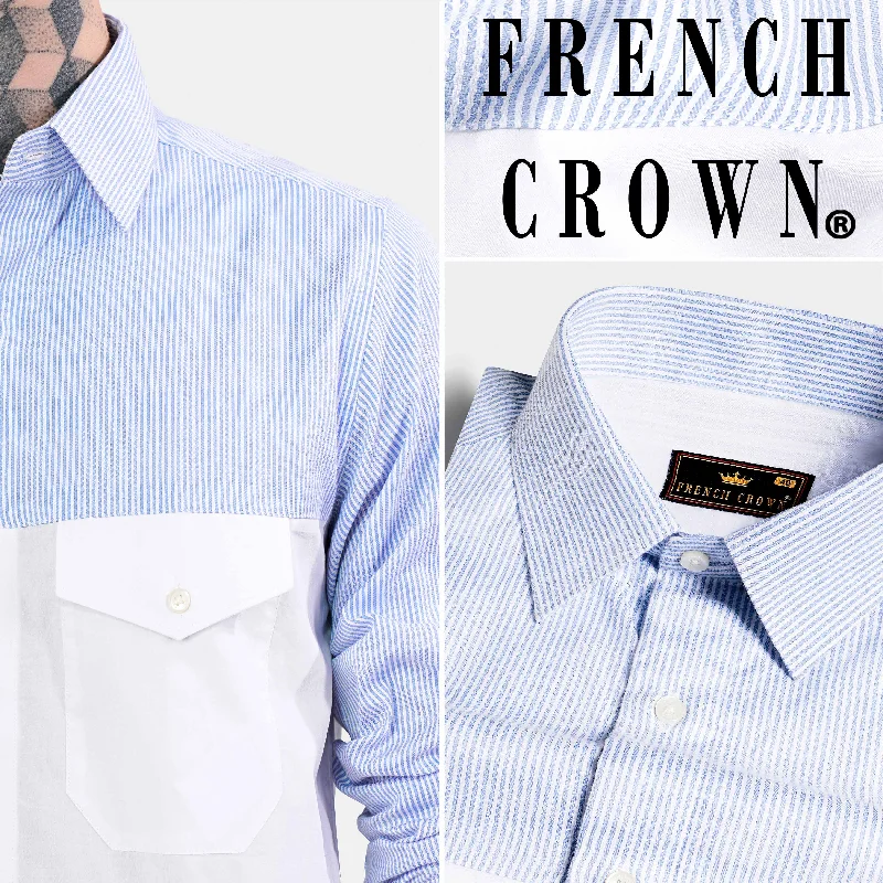 Chetwode Blue Striped and Bright White Striped Premium Cotton Designer Shirt