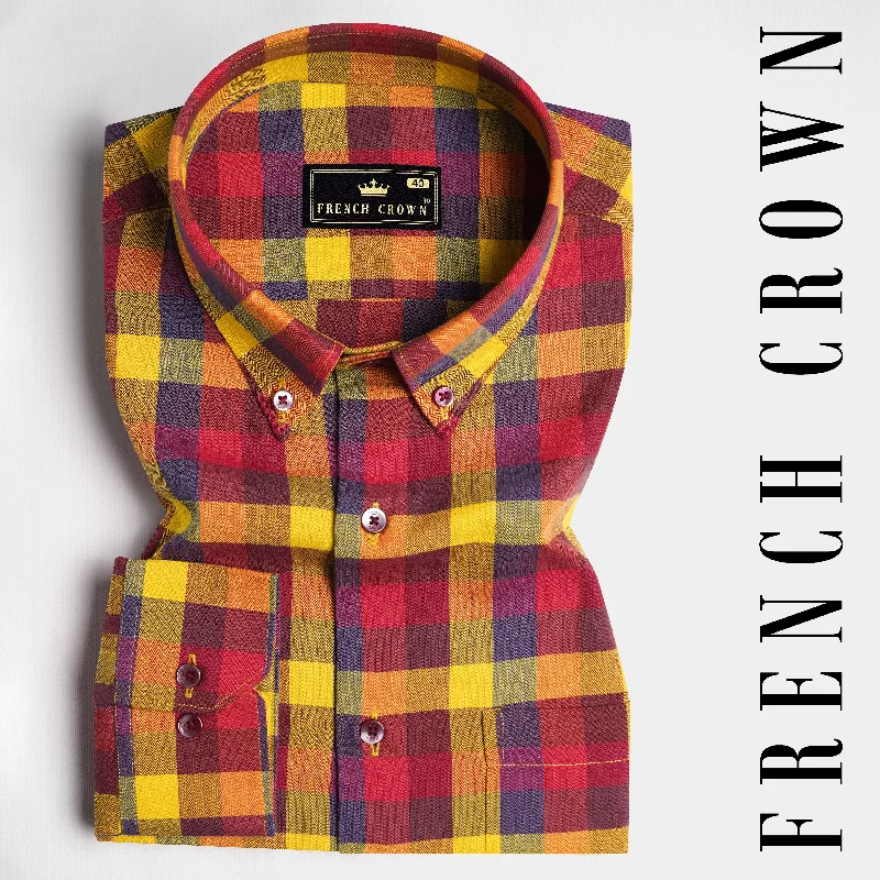 Dandelion Yellow and Stiletto Red Checkered Herringbone Shirt