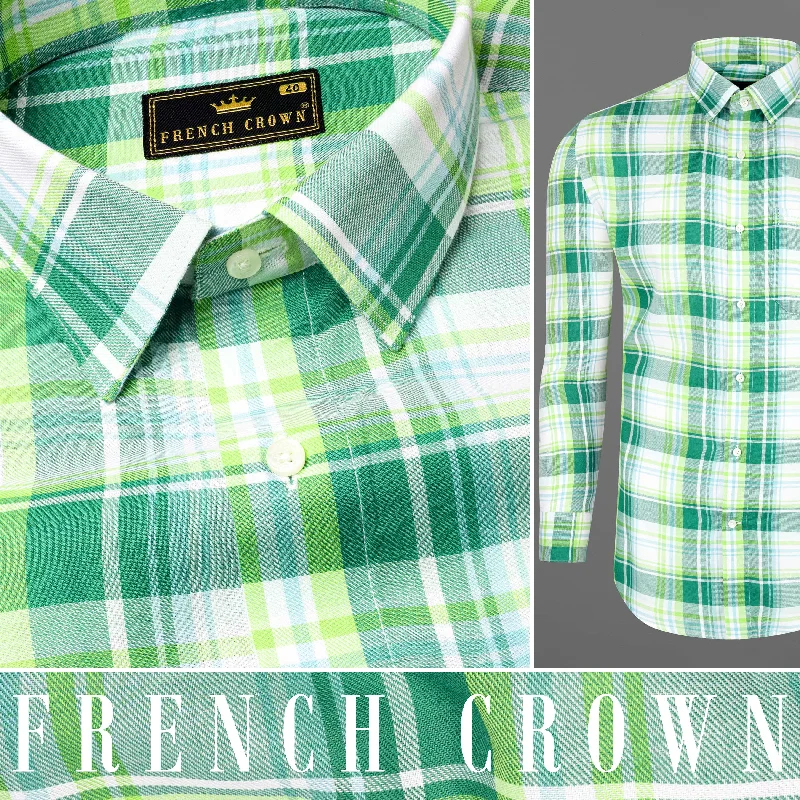 Eucalyptus Green and Light Sage Green Twill Plaid Premium Cotton Shirt