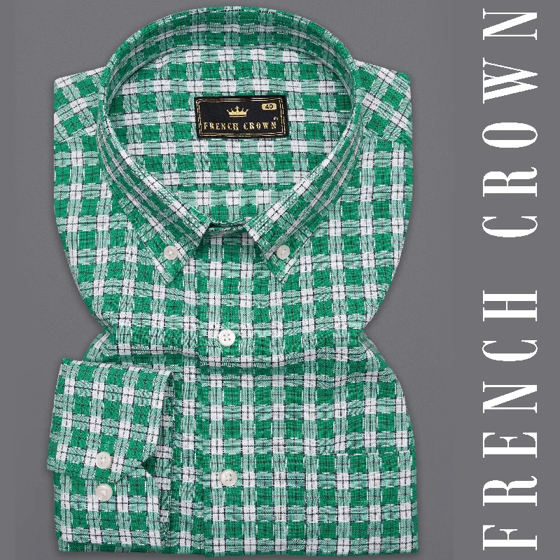 Gossamer Green and White Checkered Dobby Textured Premium Giza Cotton Shirt