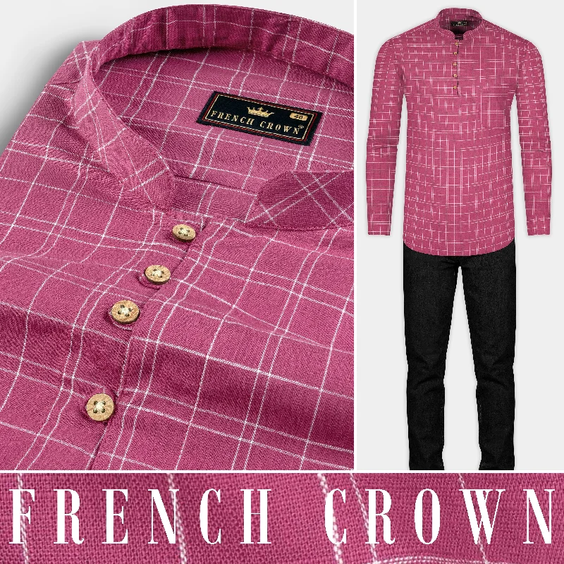 Hibiscus Red Checkered Luxurious Linen Kurta Shirt