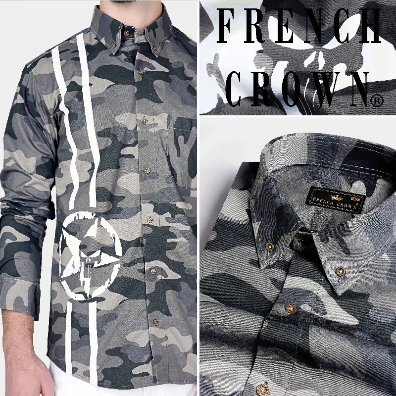 Ironside Gray and Cape Cod Gray Camouflage Printed Royal Oxford Designer Shirt