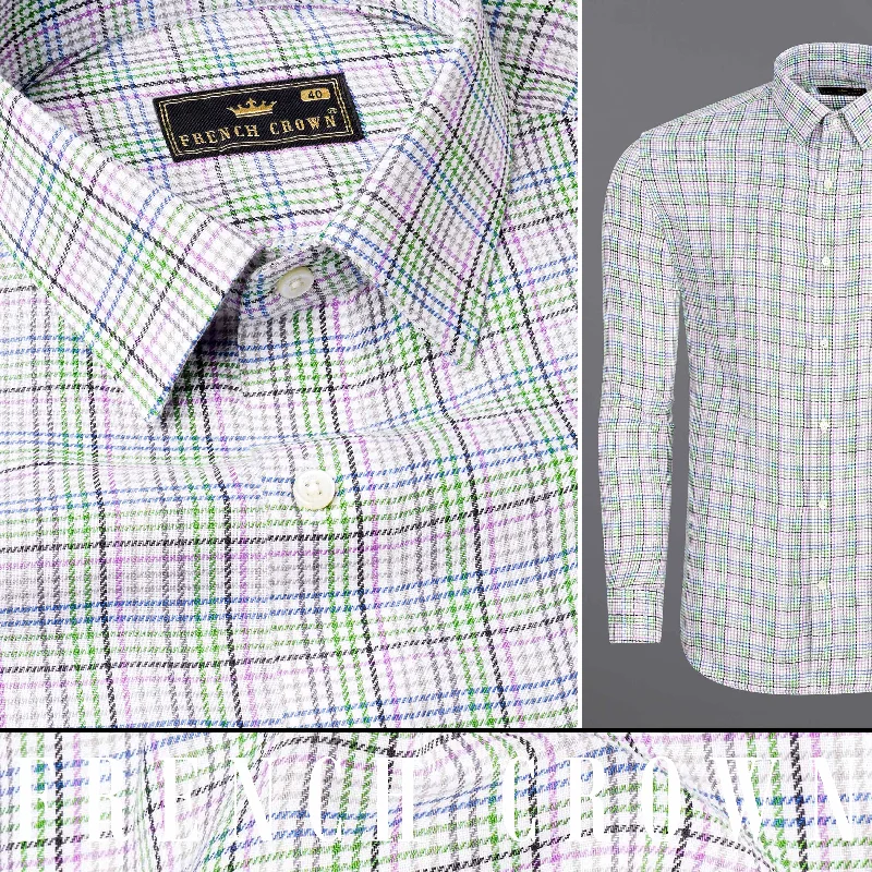 Mantis Green and White with Multi colored Plaid Twill Premium Cotton Shirt