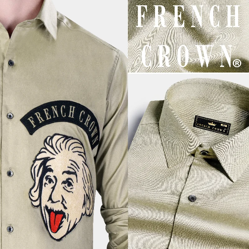 Napa Brown French Crown with Albert Einstein Patchwork Subtle Sheen Super Soft Premium Cotton Designer Shirt