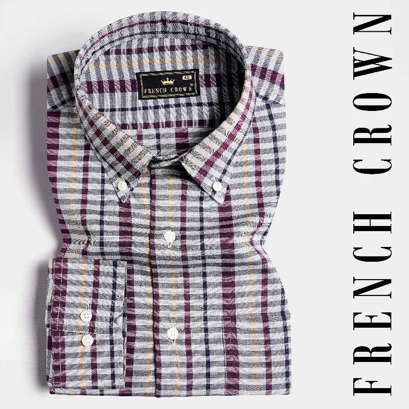 Nickel Gray and Tamarind Maroon Twill Checkered Premium Cotton Shirt