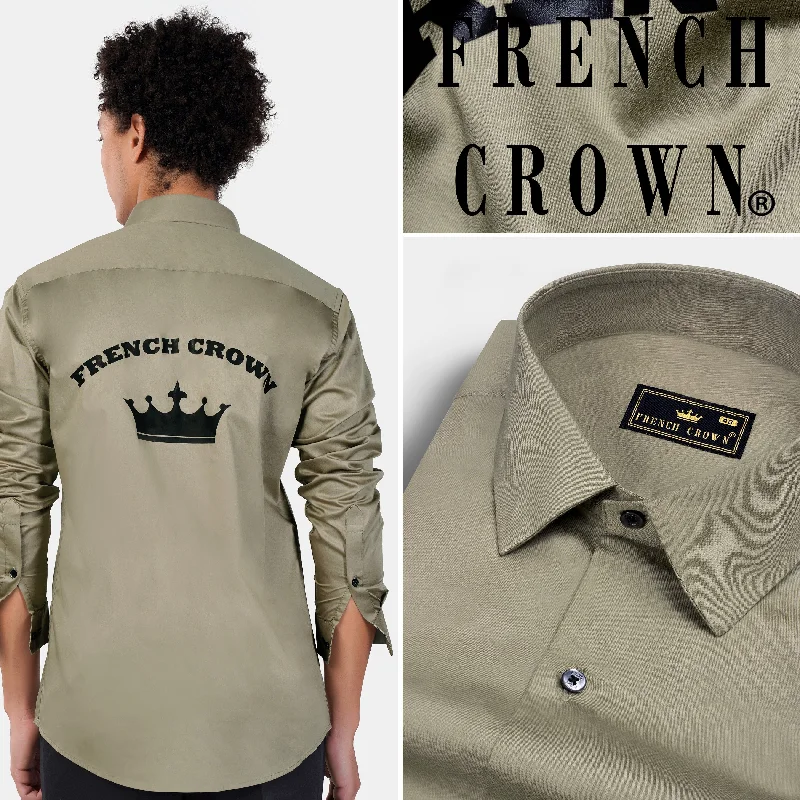 Oyster Brown French Crown Printed Subtle Sheen Super Soft Premium Cotton Designer Shirt