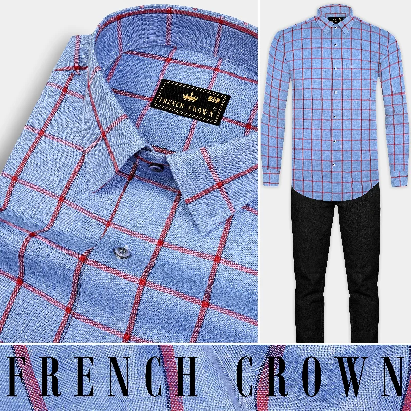 Shipcove Blue and Chestnut Red Windowpane Royal Oxford Shirt