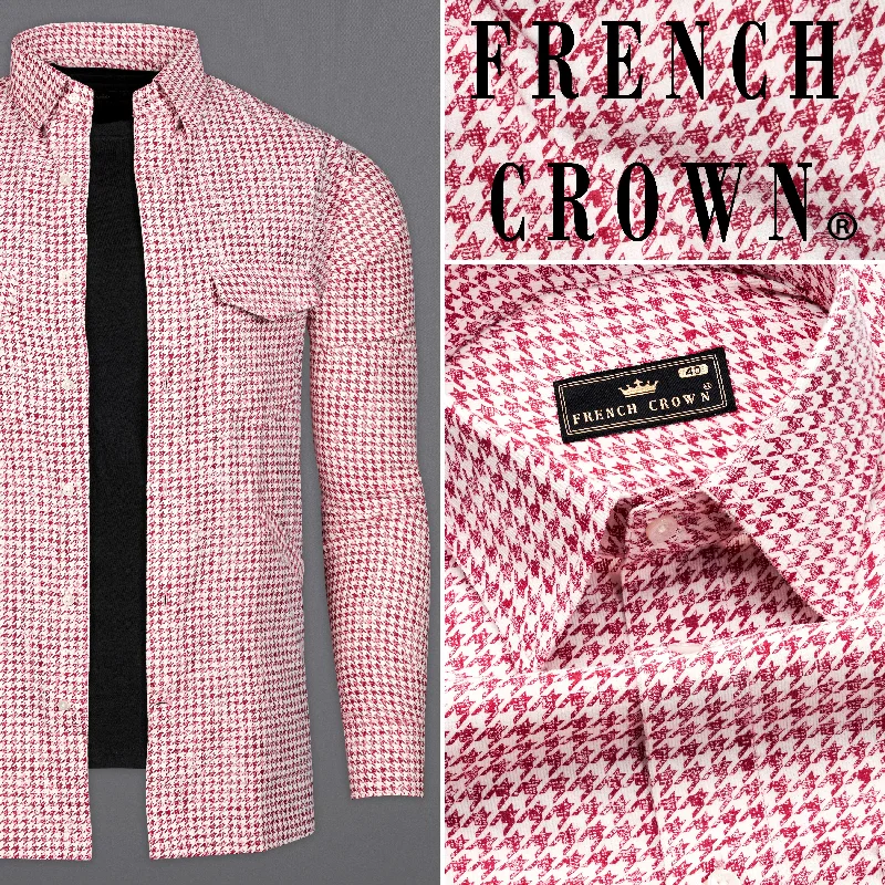 Shiraz Red and White Houndstooth Corduroy Overshirt/Shacket