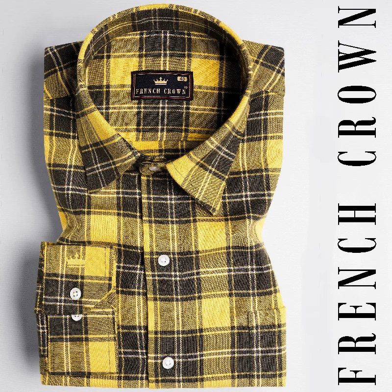 Straw Yellow with Waiouru Green Twill Checkered Premium Cotton Shirt