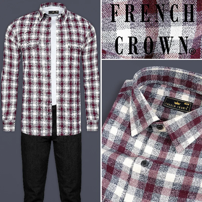 Tawny Maroon And Wenge Gray Checks Flannel Designer Overshirt/Shacket