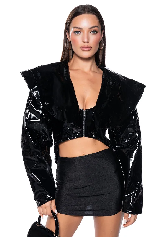 GLOSSY CROP PATENT MOTO JACKET